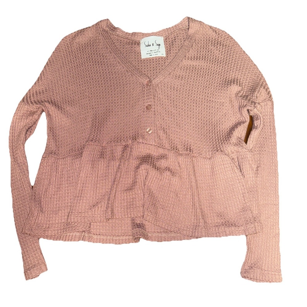SADIE + SAGE Sweater Womens XS Rose Pink Knit Cropped Preppy Whimsical Fairy